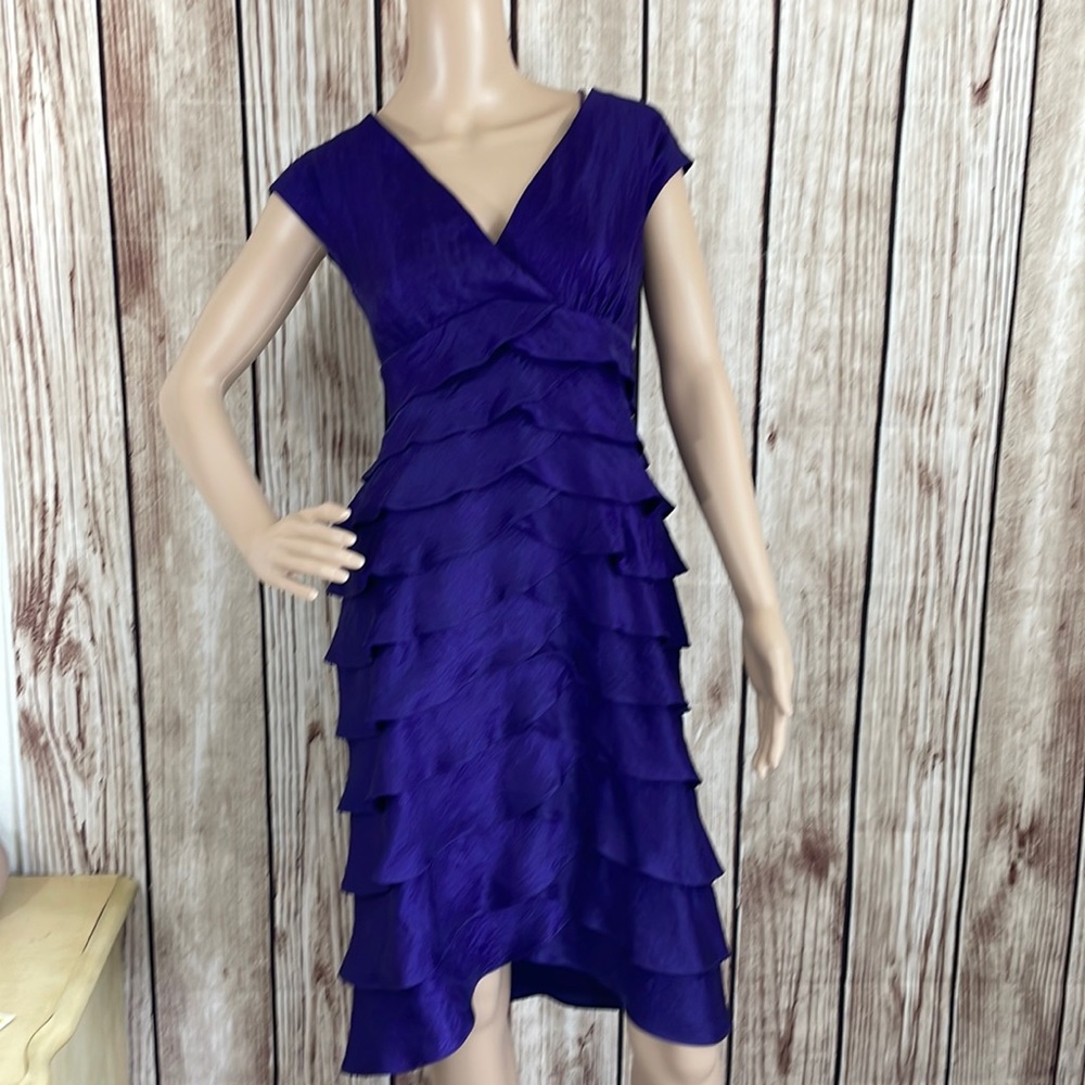 Dress Barn Collection Vibrant Purple Layered Sleeveless V-neck Midi Dress sz 14